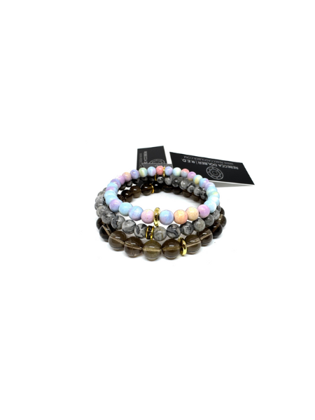 RAINBOW AGATE, MAP STONE JAPSER & SMOKY QUARTZ STACKER SET