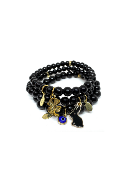 LUCKY CHARM STACKERS :: BLACK JADE & GOLD