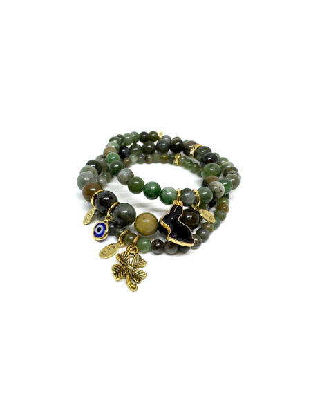 LUCKY CHARM STACKERS :: GREEN JADE & GOLD