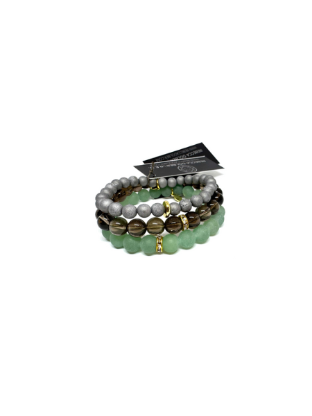 DRUZY QUARTZ, SMOKY QUARTZ & GREEN AVENTURINE STACKER SET