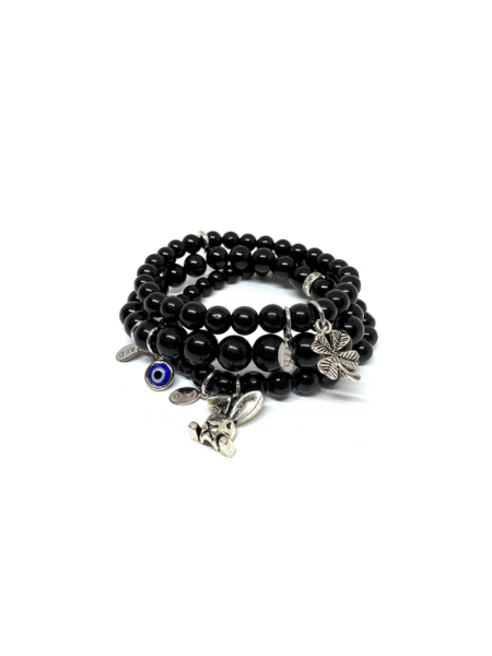 LUCKY CHARM STACKERS :: BLACK JADE & SILVER