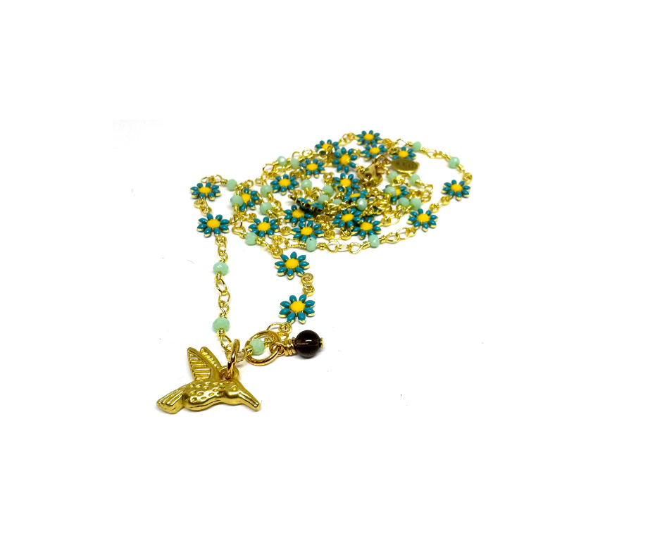 Beaded Daisy Chain with Hummingbird and Smoky Quartz Talisman.png