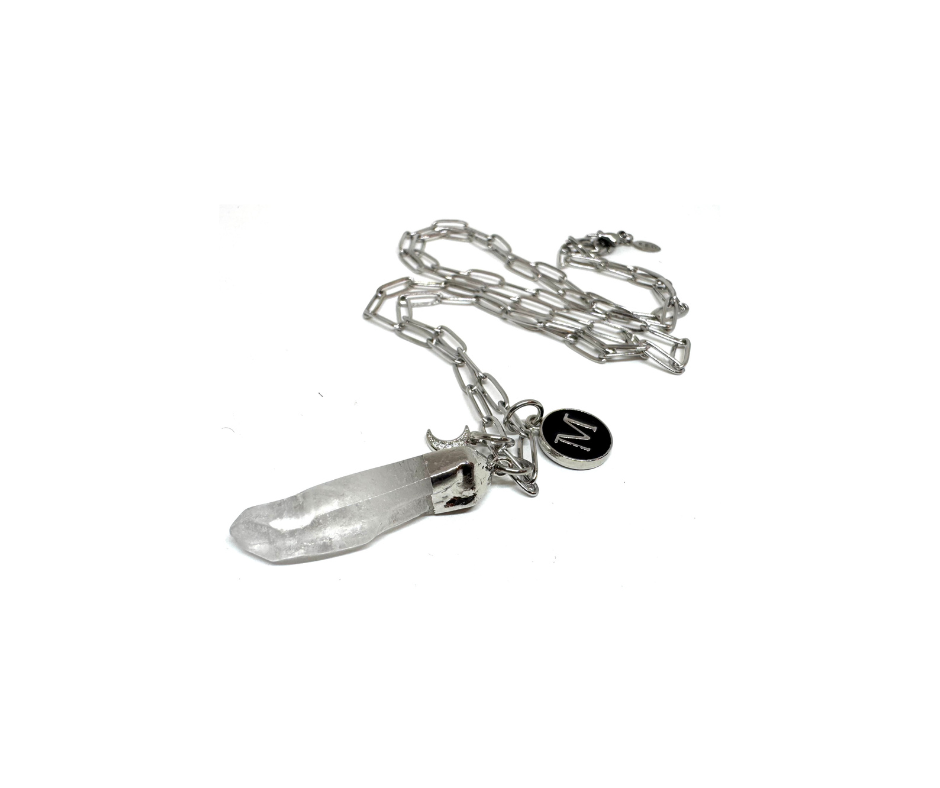 Quartz Crystal, Moon and Initial on Paperclip Chain 4.png