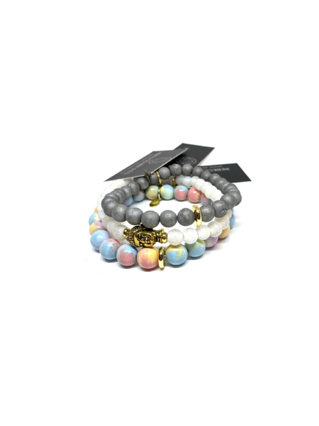 DRUZY QUARTZ, AGATE & RAINBOW AGATE STACKER SET