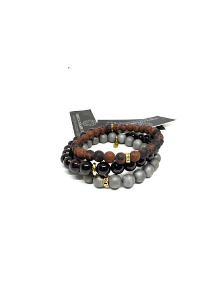 MAHOGANY OBSIDIAN, GARNET & DRUZY QUARTZ STACKER SET