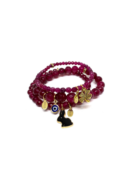 LUCKY CHARM STACKERS :: FUCHSIA JADE & GOLD