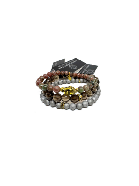 KASHGAR GARNET, SMOKY QUARTZ & DRUZY QUARTZ STACKER SET