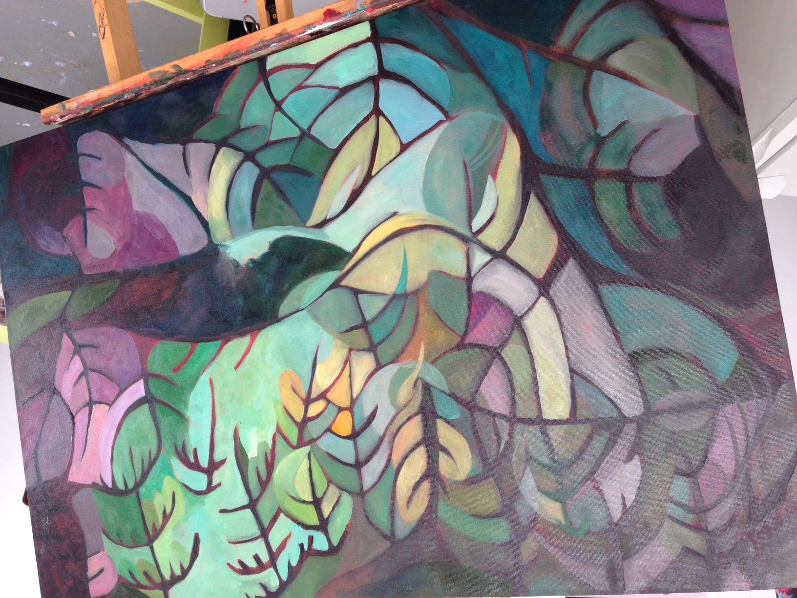 Colour blocking with midtones and darks.