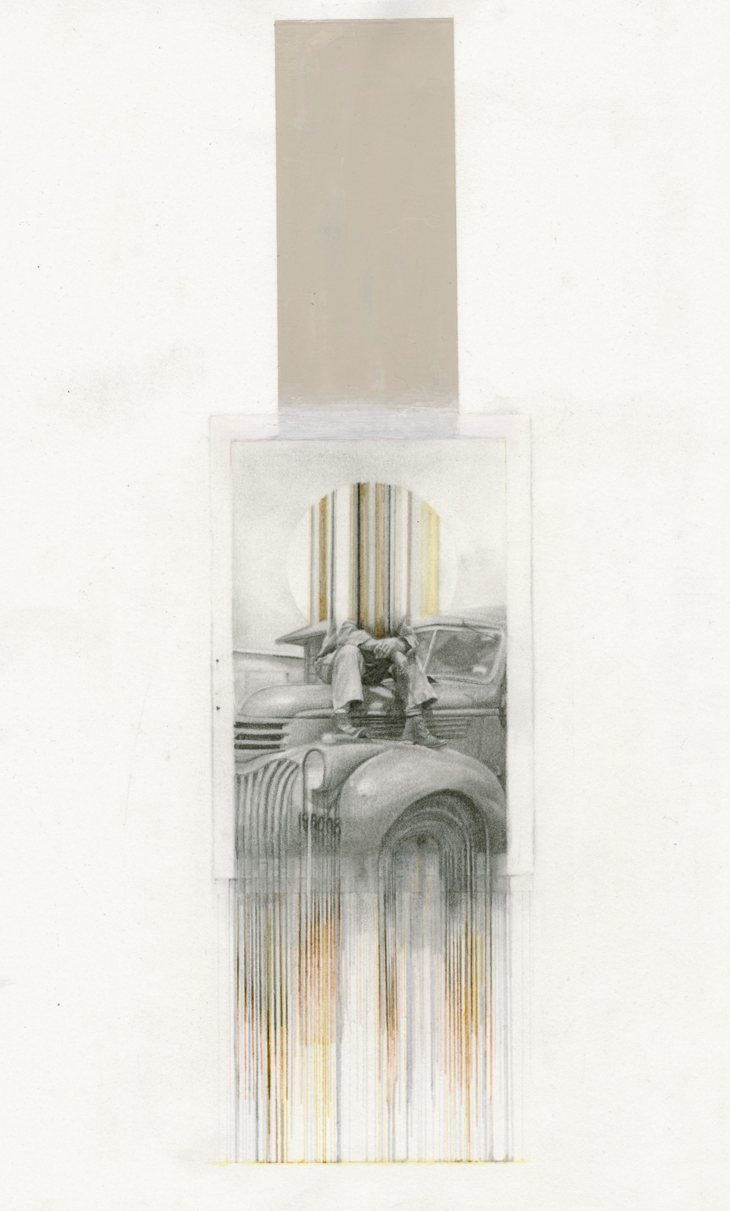 Memory Filter 1 (Man on Truck) 10 x 14. 2014. Graphite, ink, and acrylic on paper.