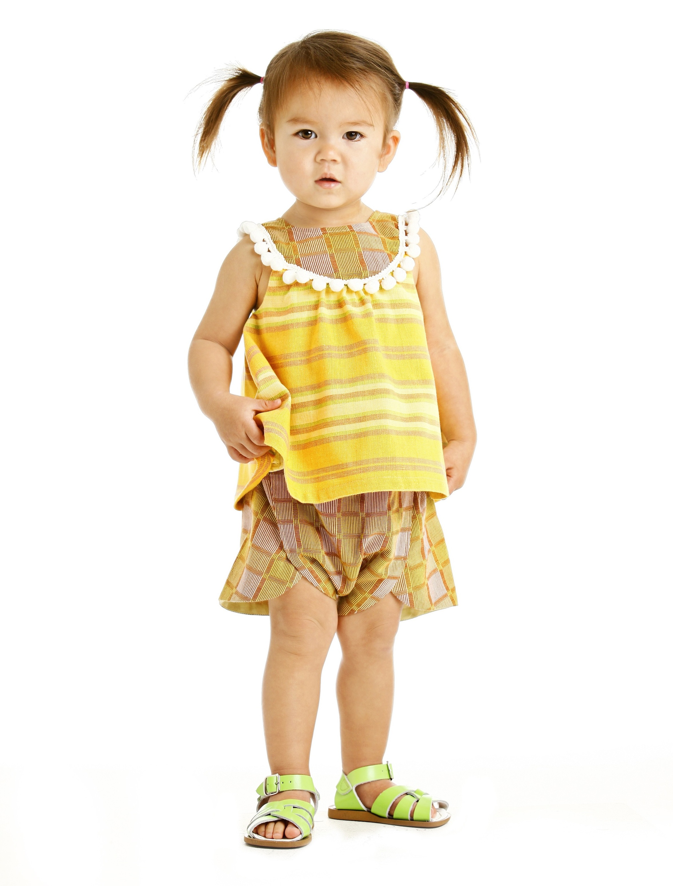 Amelia in the pompom bib tank and foldover shorts