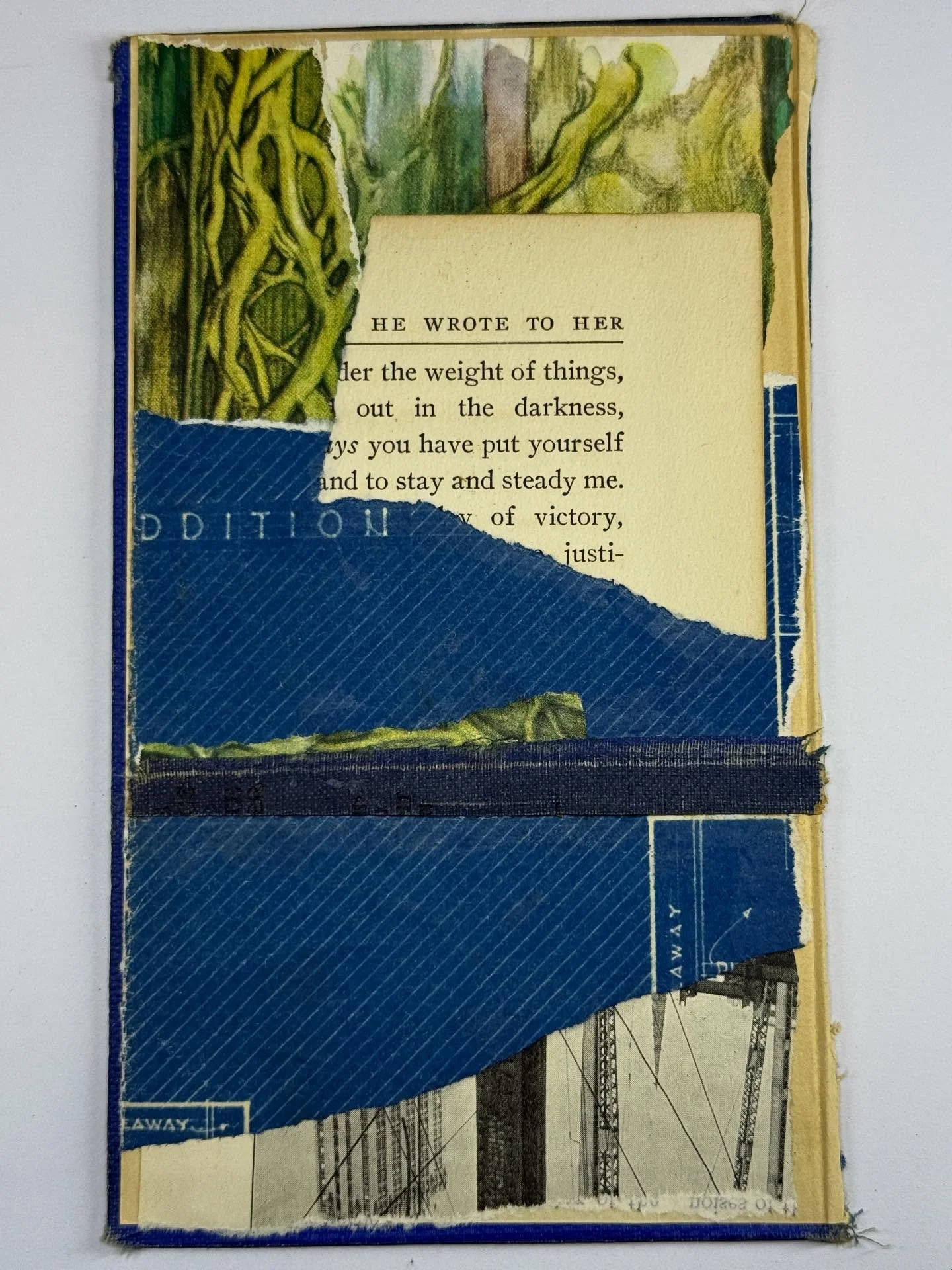 &ldquo;The Weight of Things&rdquo; - new collage, on antique book cover. 

#collage #analogcollage #loveanalogcollage1 #collageartist #abstractart #artist #paper #collageartwork