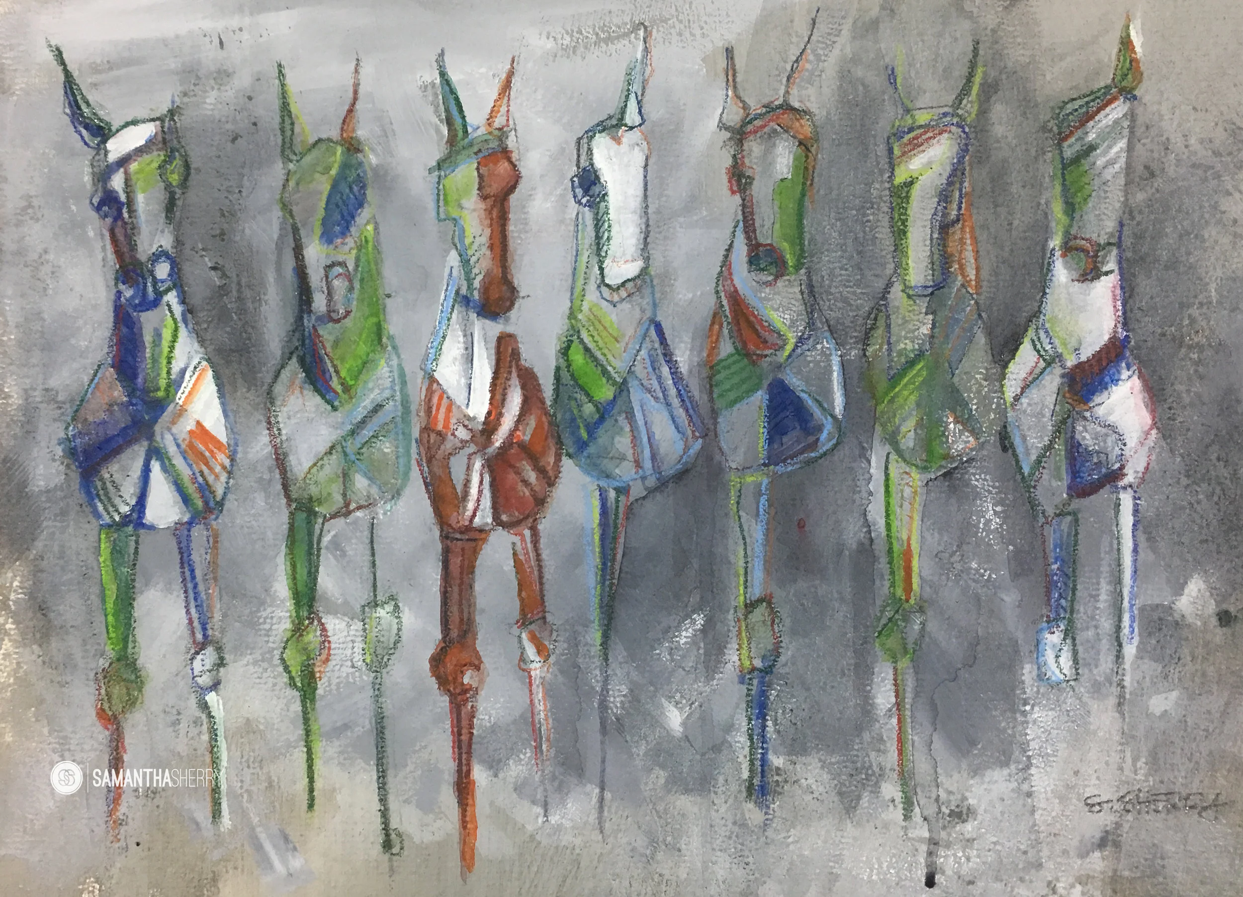 Horse Portrait/Painting Acrylic, gouache, watercolor, conte crayon on cotton paper. © Samantha Sherry. May not be reproduced without express written permission from the artist.