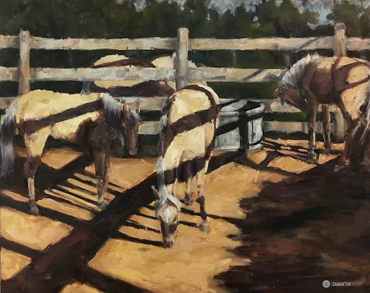 Blonded Corral. Horse Portrait/Painting Oil Canvas. © Samantha Sherry. May not be reproduced without express written permission from the artist.