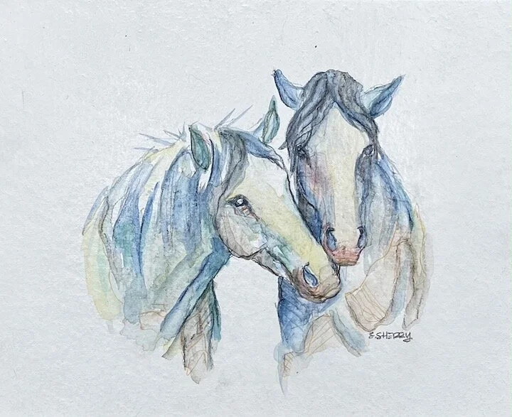 Horse Portrait/Painting Acrylic, gouache, watercolor, conte crayon on cotton paper. © Samantha Sherry. May not be reproduced without express written permission from the artist.