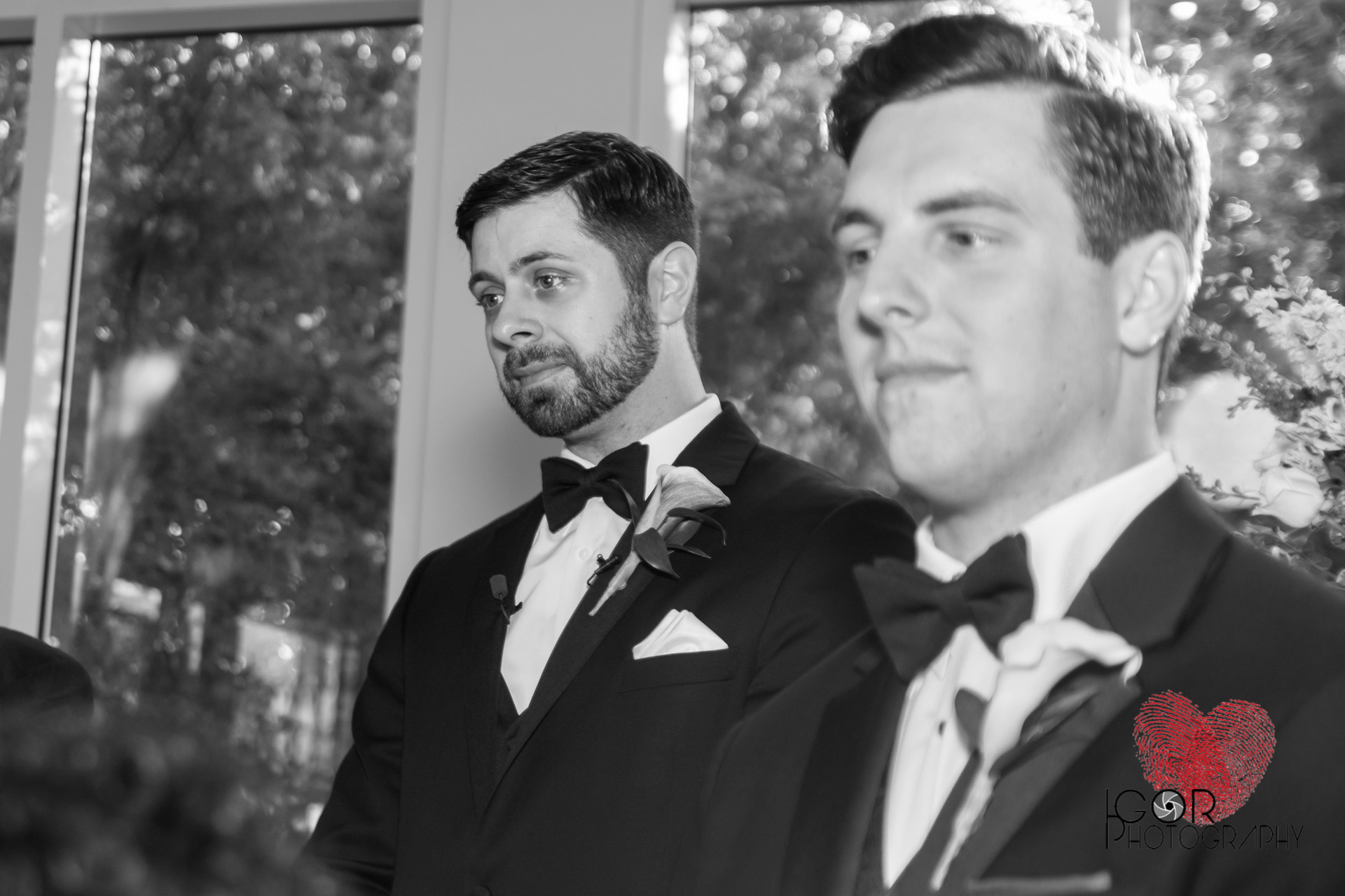 Groom seeing the bride walking down the aisle