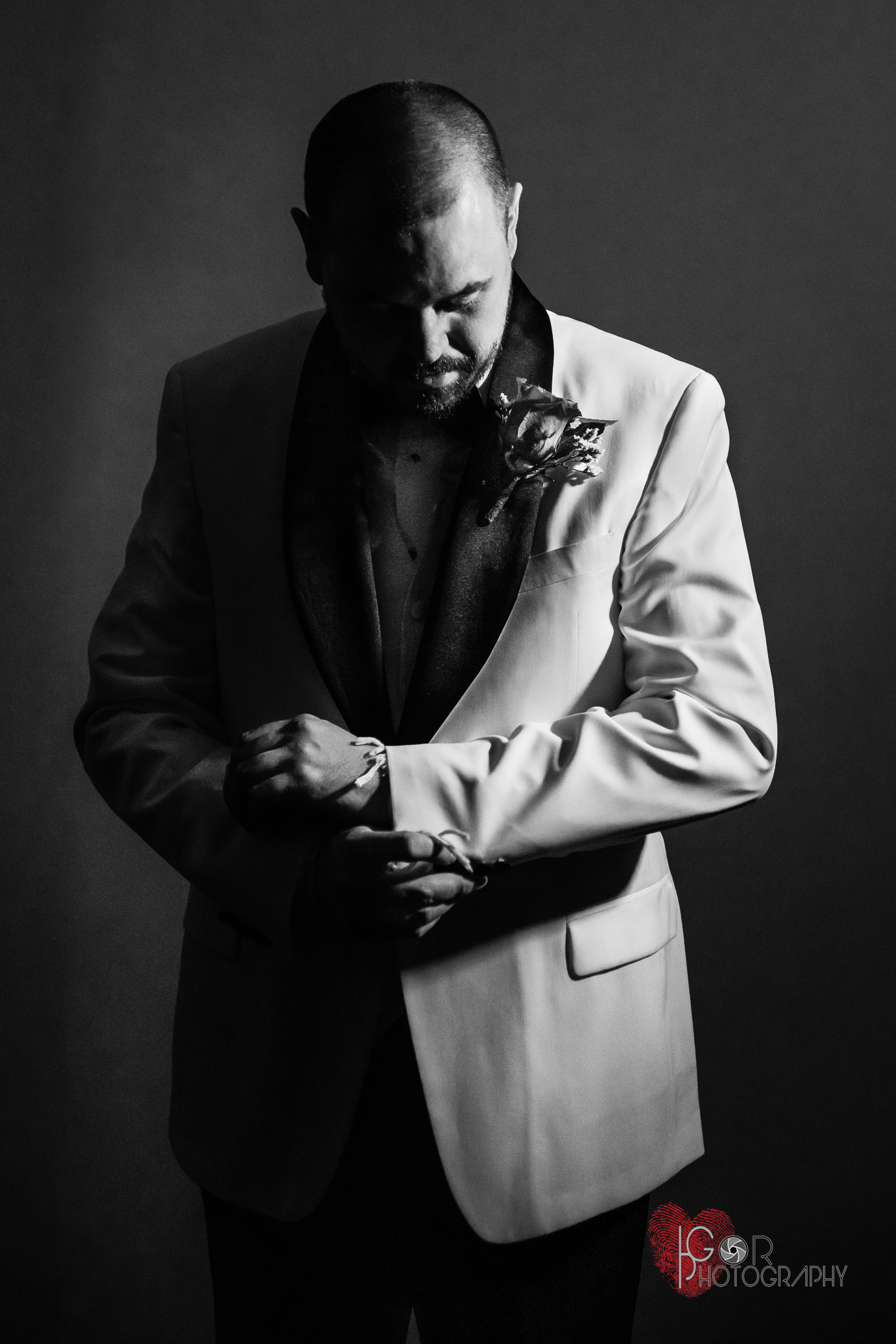 Groom getting ready for ceremony