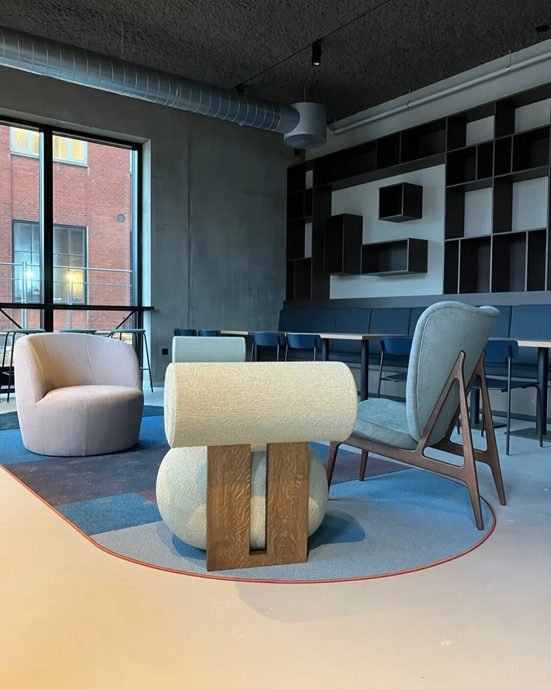 Full concept &amp; interior design for woods in the making.  600+ workspaces, caf&eacute;, eatery, meeting rooms &amp; much more &hellip;. Almost there we love love love! our bold choices in this one more to come ⏳🤗 @egecarpets  @makwaerkinteriordes