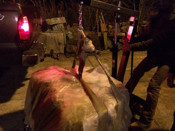 Moving the block proved incredibly difficult and we worked into the night.