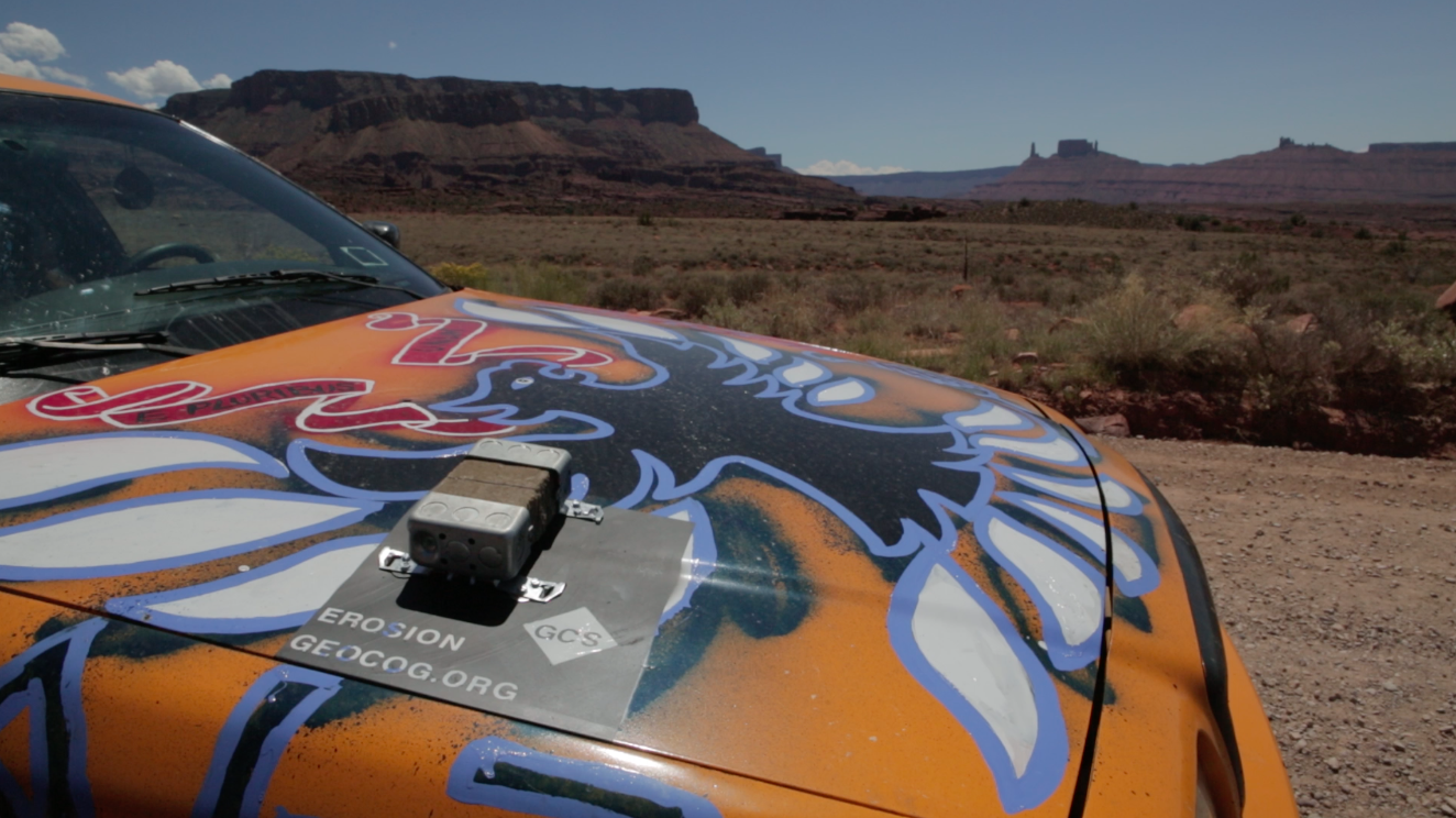 The sandstone hood ornament in Castle Valley. Can distance and travel speed produce erosion that approximates the passage of deep time and natural aeolian erosion?