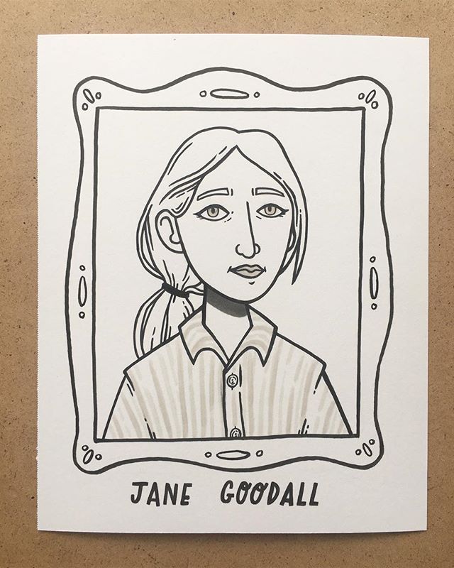 1. Jane Goodall, primatologist &amp; anthropologist. Her support of animals, the environment, and conservation makes her rad. (Starting the project on her birthday felt like a sign to begin with Jane) #the100dayproject #100daysofradladies