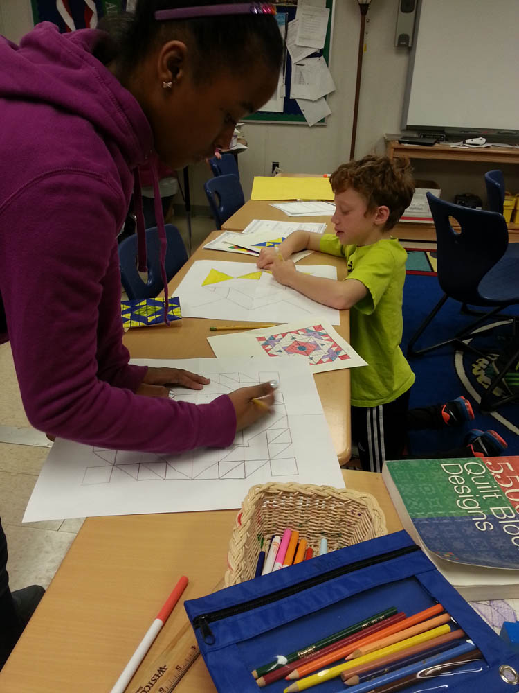 First the students drafted ideas on 6" grids, then transferred their designs to 12" paper.