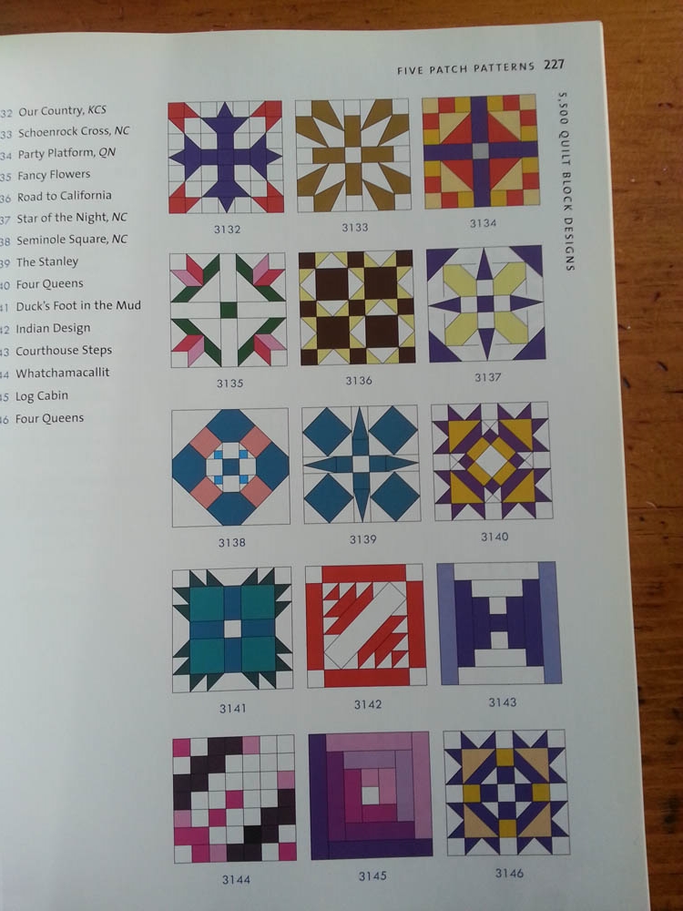  We consulted quilting design book, " 5500 Quilt Block Designs ", for inspiration and reference. 