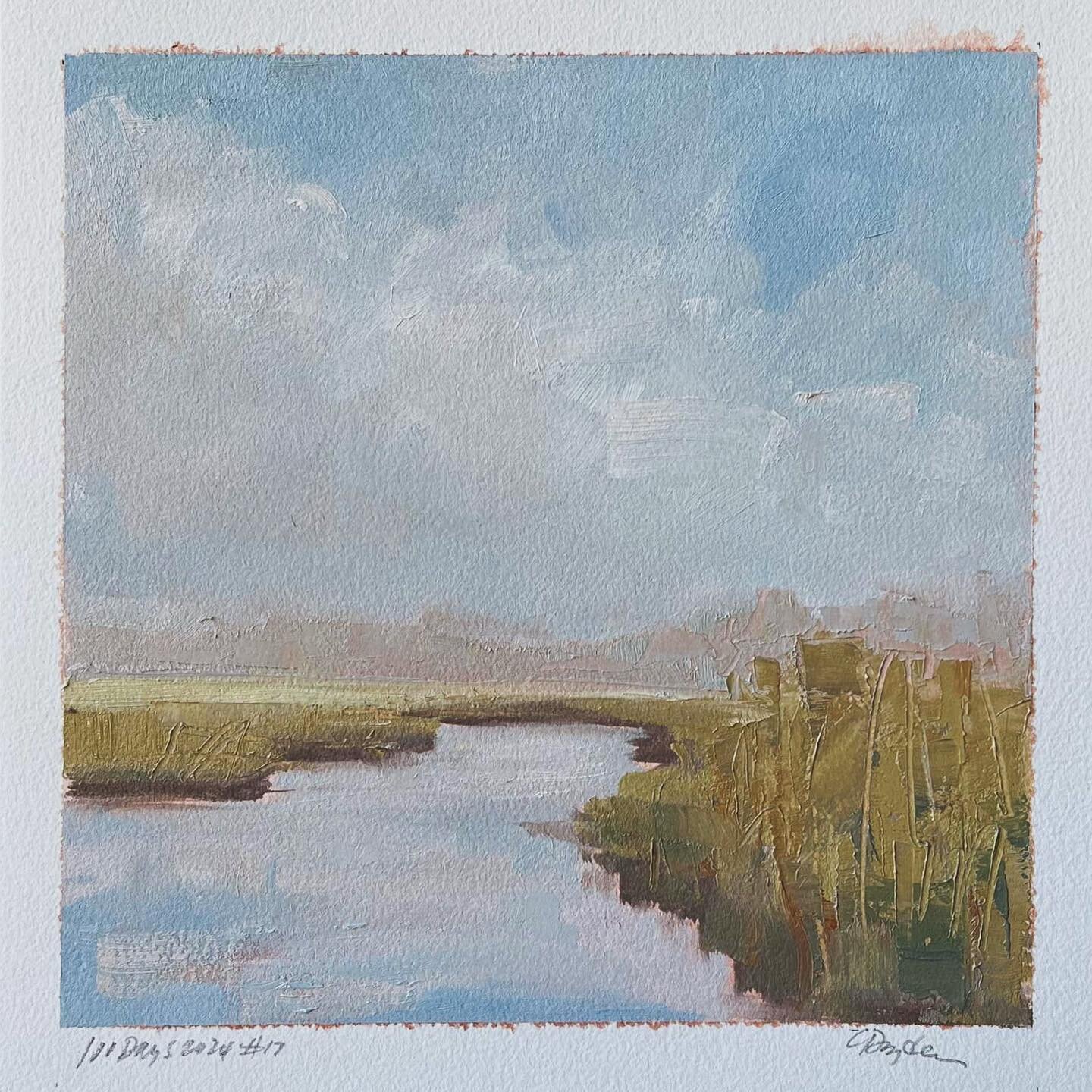 17/100 #100daysoflandscapestudies
8x8, oil on paper
Series 1E, the last four of my marsh studies, experimented with a muted palette anchored on a couple of my favorite Charvin colors, Transparent Orange Ochre and Caribbean Blue. I added just a bit of