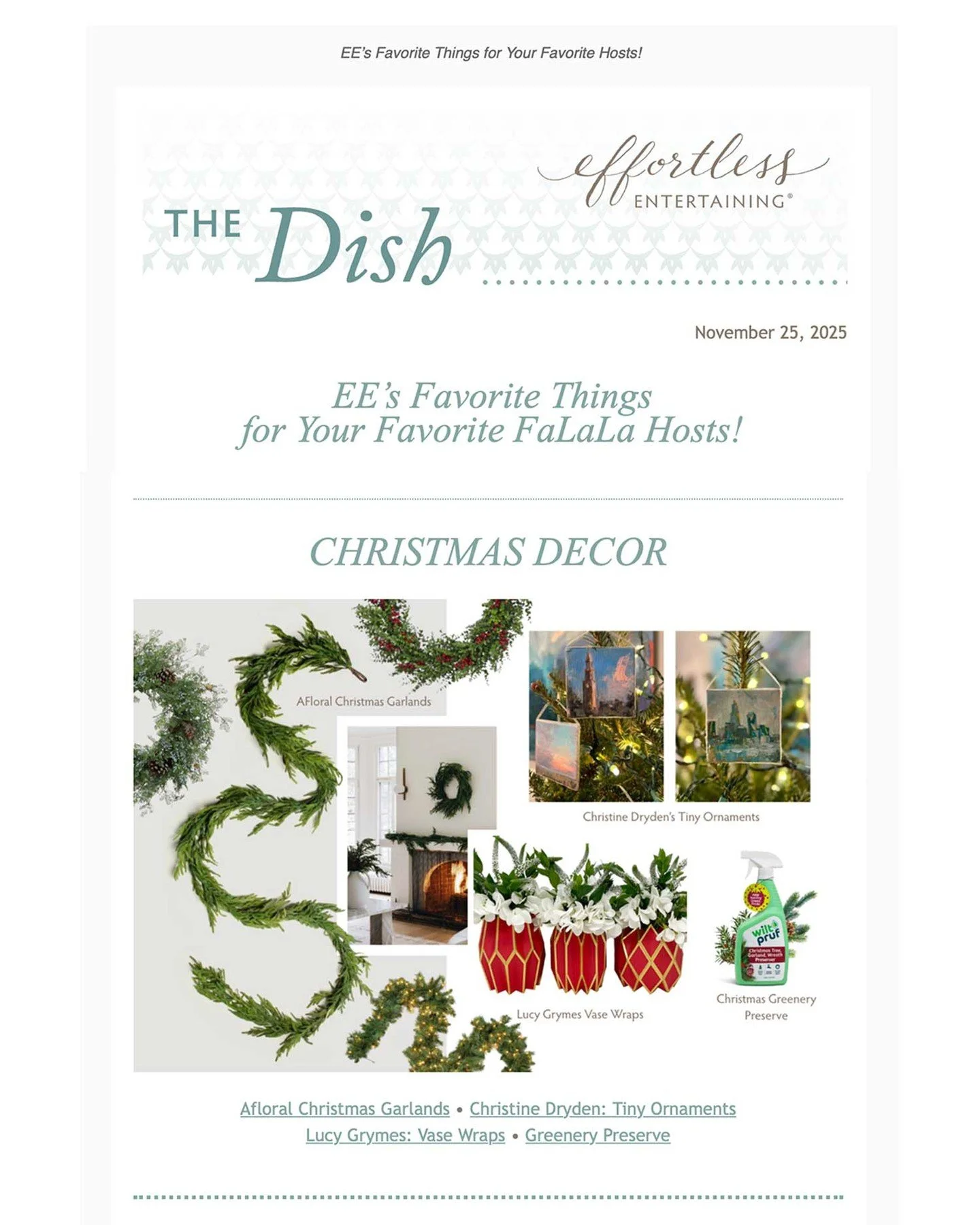Delighted to be included in @effortlessentertaining's &quot;Favorite Things&quot; round up of recommended hostess gifts this week. DeeDee's newsletters (and social) are always packed with great entertaining advice and inspiration... definitely worth 