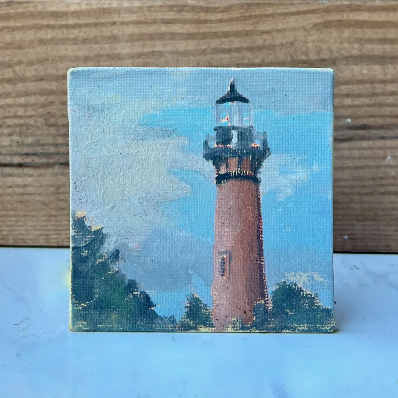 Tiny Skies 571, 3x3 ornament (2025) Currituck Lighthouse