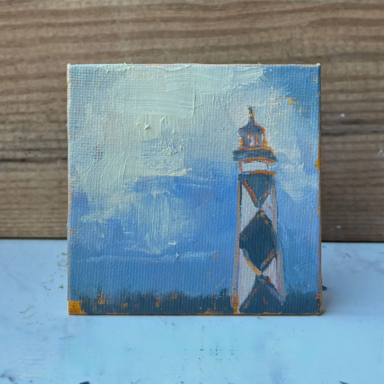 Tiny Skies 576, 3x3 ornament (2025) Cape Lookout Lighthouse