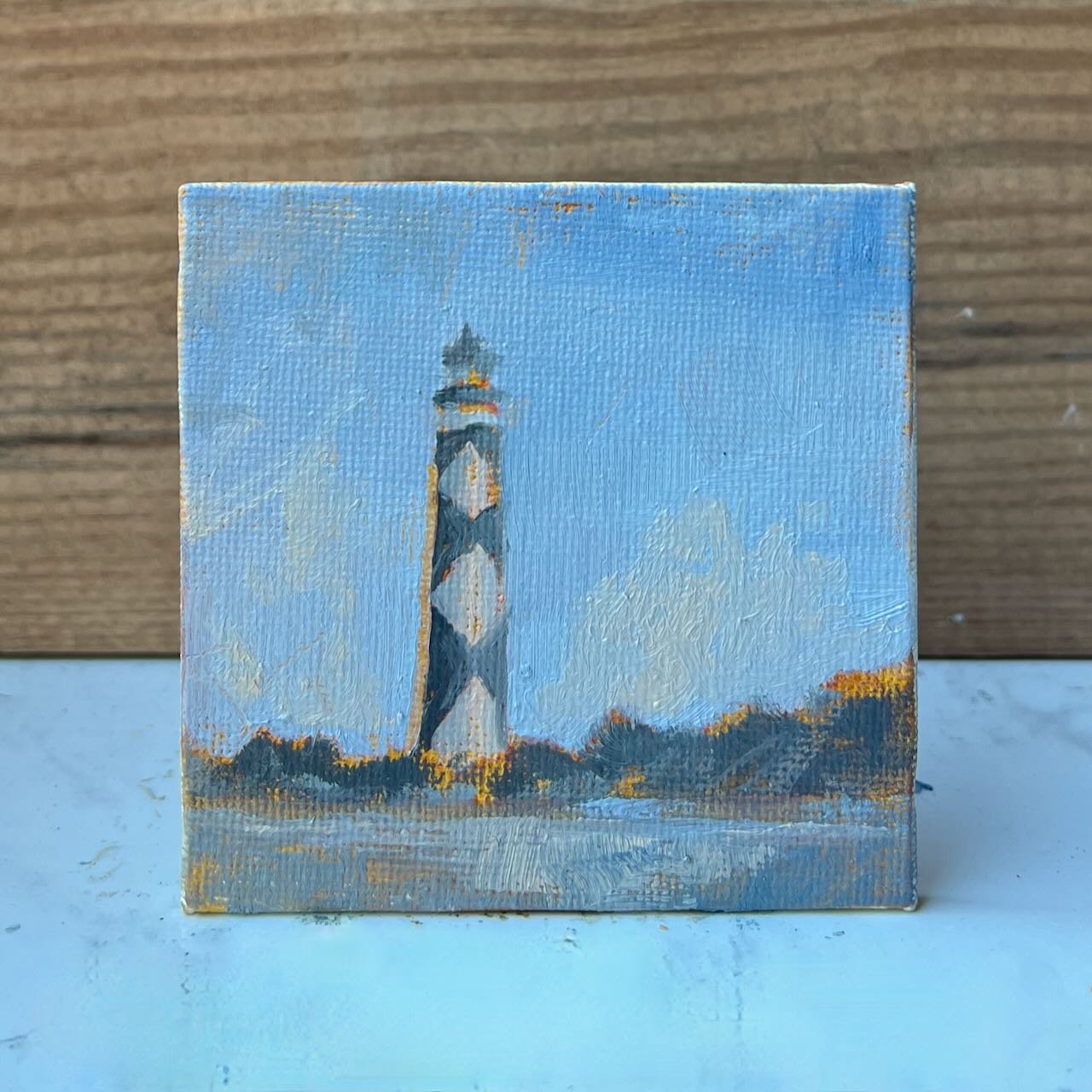 Tiny Skies 599, 3x3 ornament (2025) Cape Lookout Lighthouse