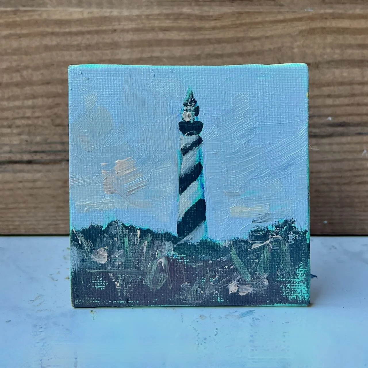 Tiny Skies 579, 3x3 ornament (2025) Cape Hatteras Lighthouse