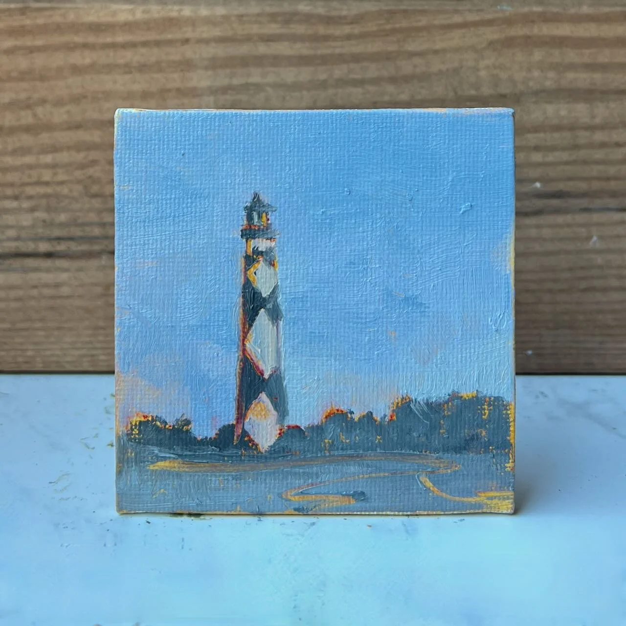 Tiny Skies 581, 3x3 ornament (2025) Cape Lookout Lighthouse