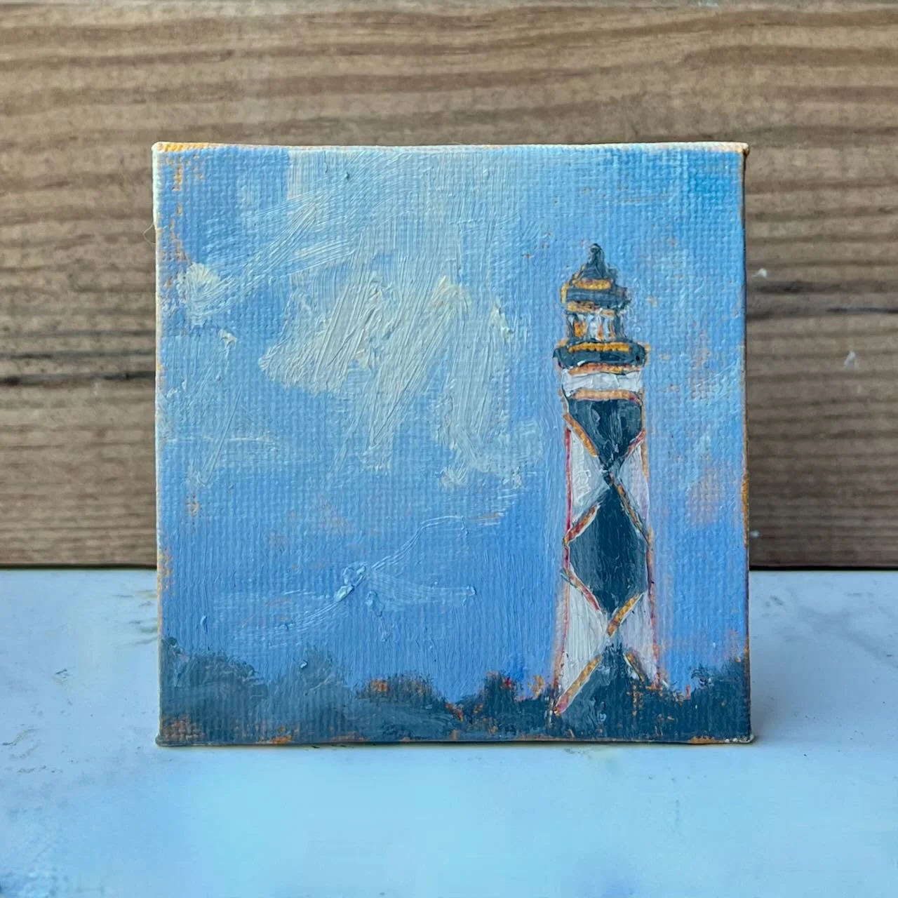 Tiny Skies 575, 3x3 ornament (2025) Cape Lookout Lighthouse