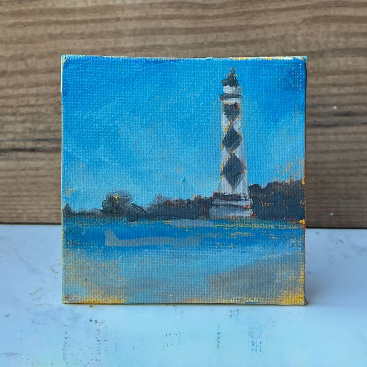Tiny Skies 590, 3x3 ornament (2025) Cape Lookout Lighthouse