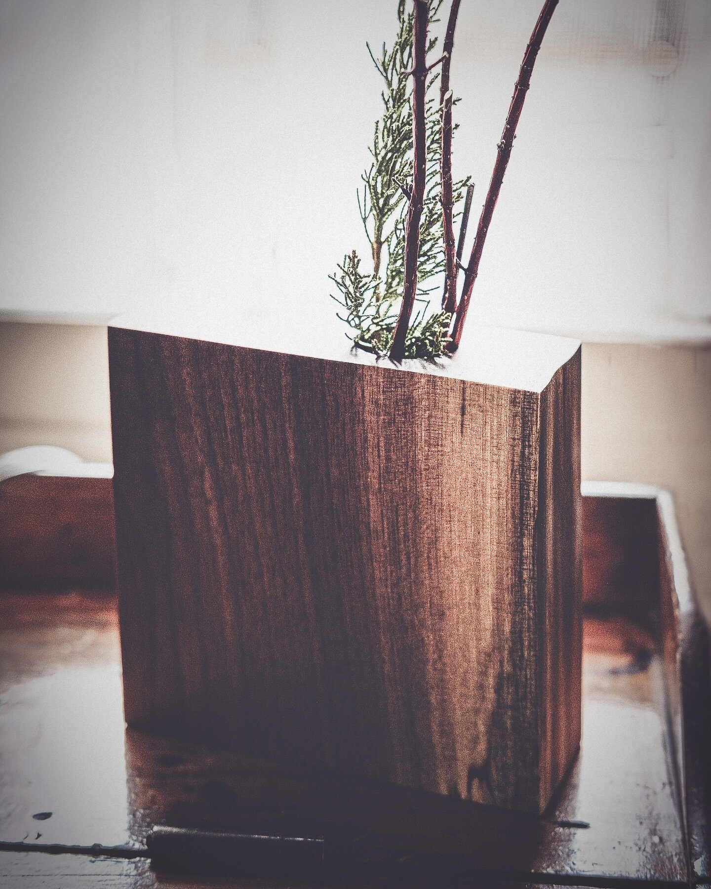 Handmade vase with just a sprig and a branch from the woods.  My favorite kind of gift.  Simply made with love.