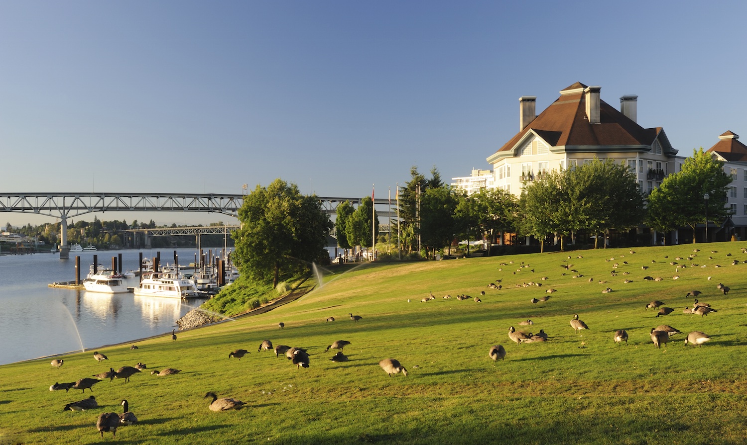 The RiverPlace Hotel anchors the north-end of the marina where shops, eateries and the RiverPlace condos are nestled in together.