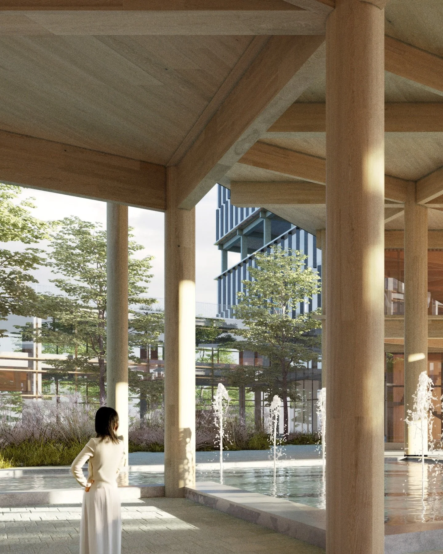 For Daejeon Regional Government Complex, the ground level is left with a forest of timber columns and long water features. We lost this one but will bring back this space into reality someday....

아뗄리에장이 상상한 대전정부청사의 지상 캐노피.  이번엔 졌지만, 목재 기둥의 숲과 물이 어우러