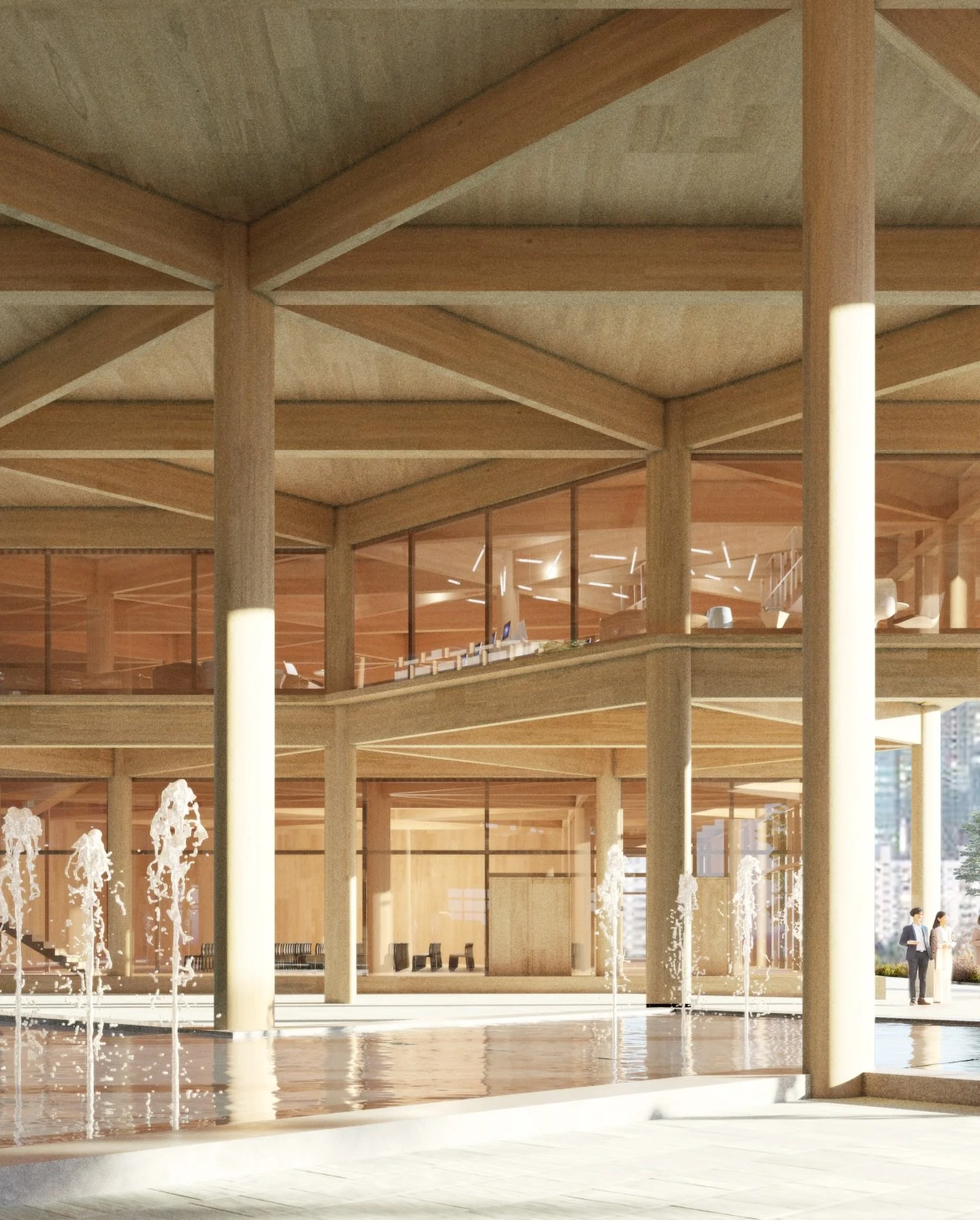 For Daejeon Regional Government Complex, the ground level is left with a forest of timber columns and long water features. We lost this one but will bring back this space into reality someday....

아뗄리에장이 상상한 대전정부청사의 지상 캐노피.  이번엔 졌지만, 목재 기둥의 숲과 물이 어우러