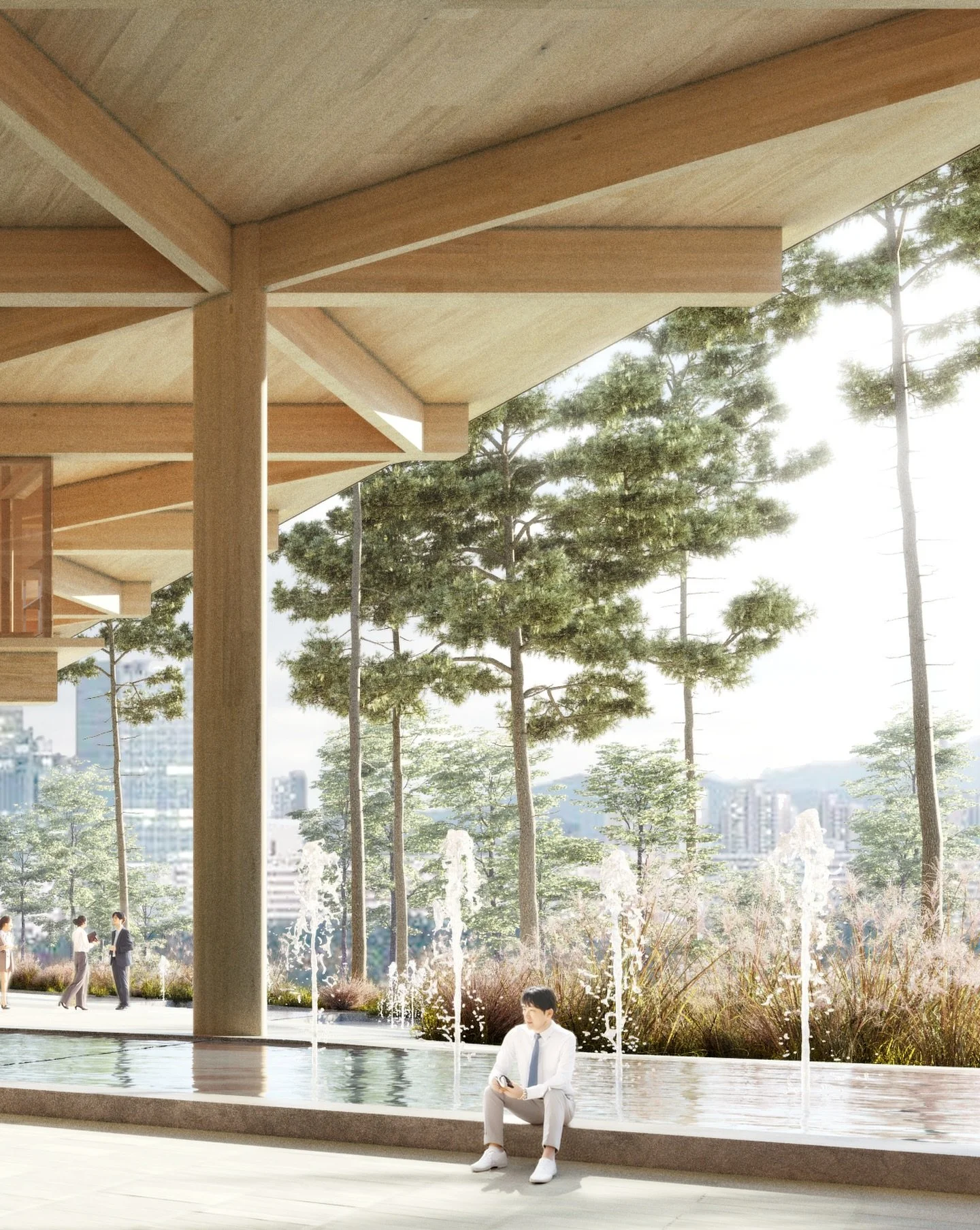 For Daejeon Regional Government Complex, the ground level is left with a forest of timber columns and long water features. We lost this one but will bring back this space into reality someday....

아뗄리에장이 상상한 대전정부청사의 지상 캐노피.  이번엔 졌지만, 목재 기둥의 숲과 물이 어우러