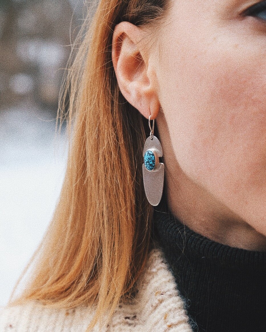 Fjord Earrings in Kingman Spiderweb Turquoise