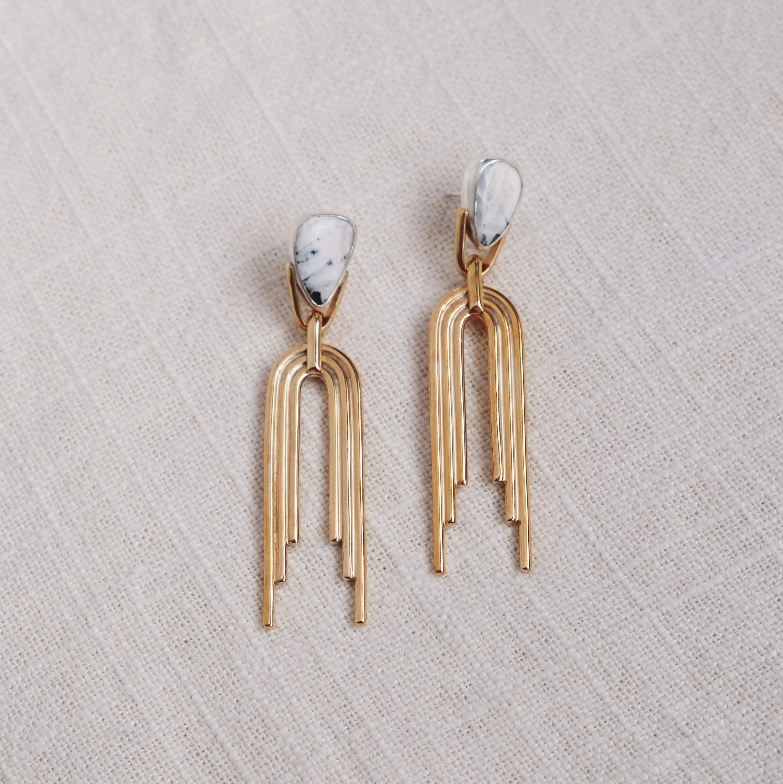 Portal Earrings, Gold + White Buffalo