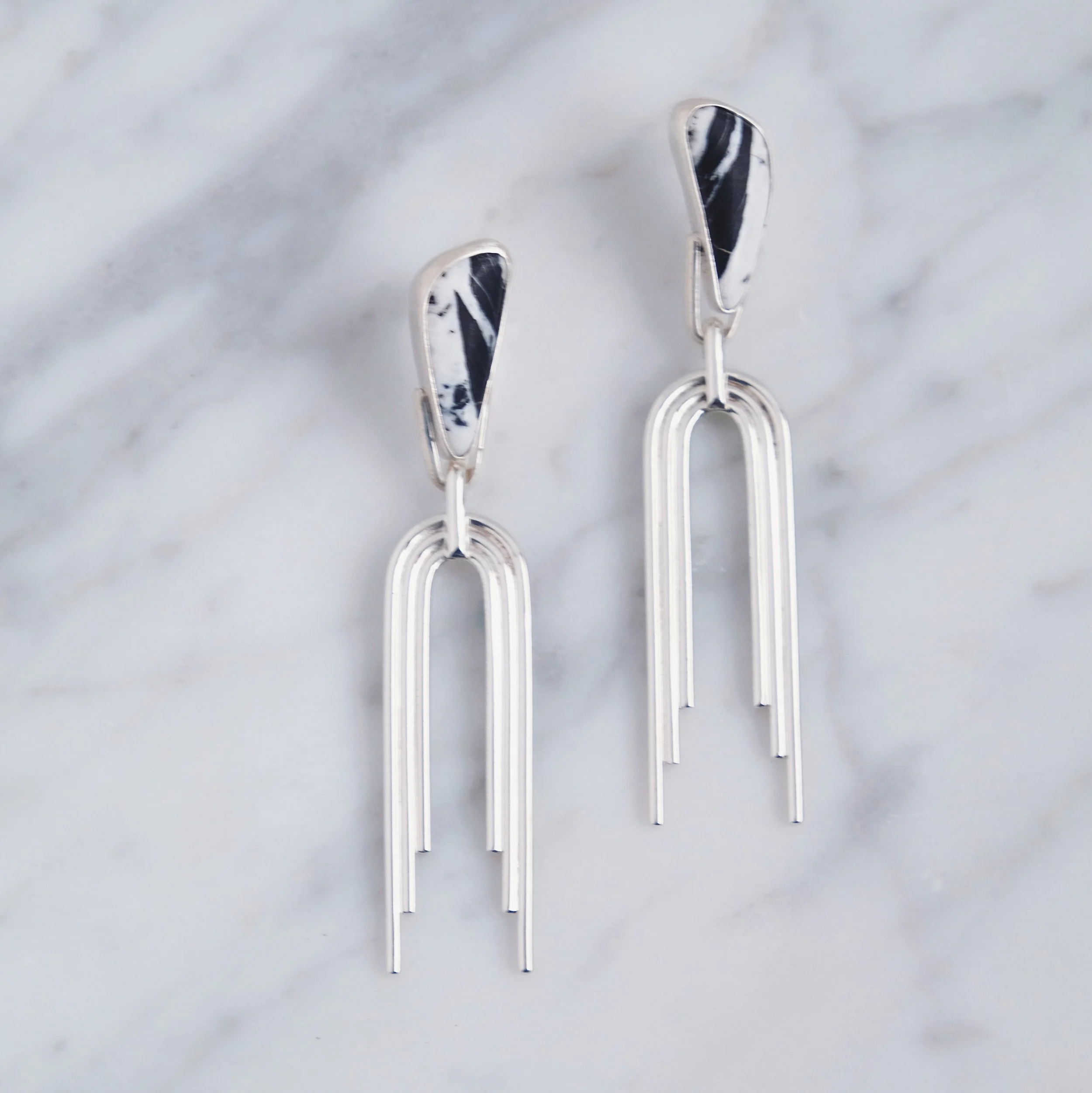 Portal Earrings II, Silver + White Buffalo