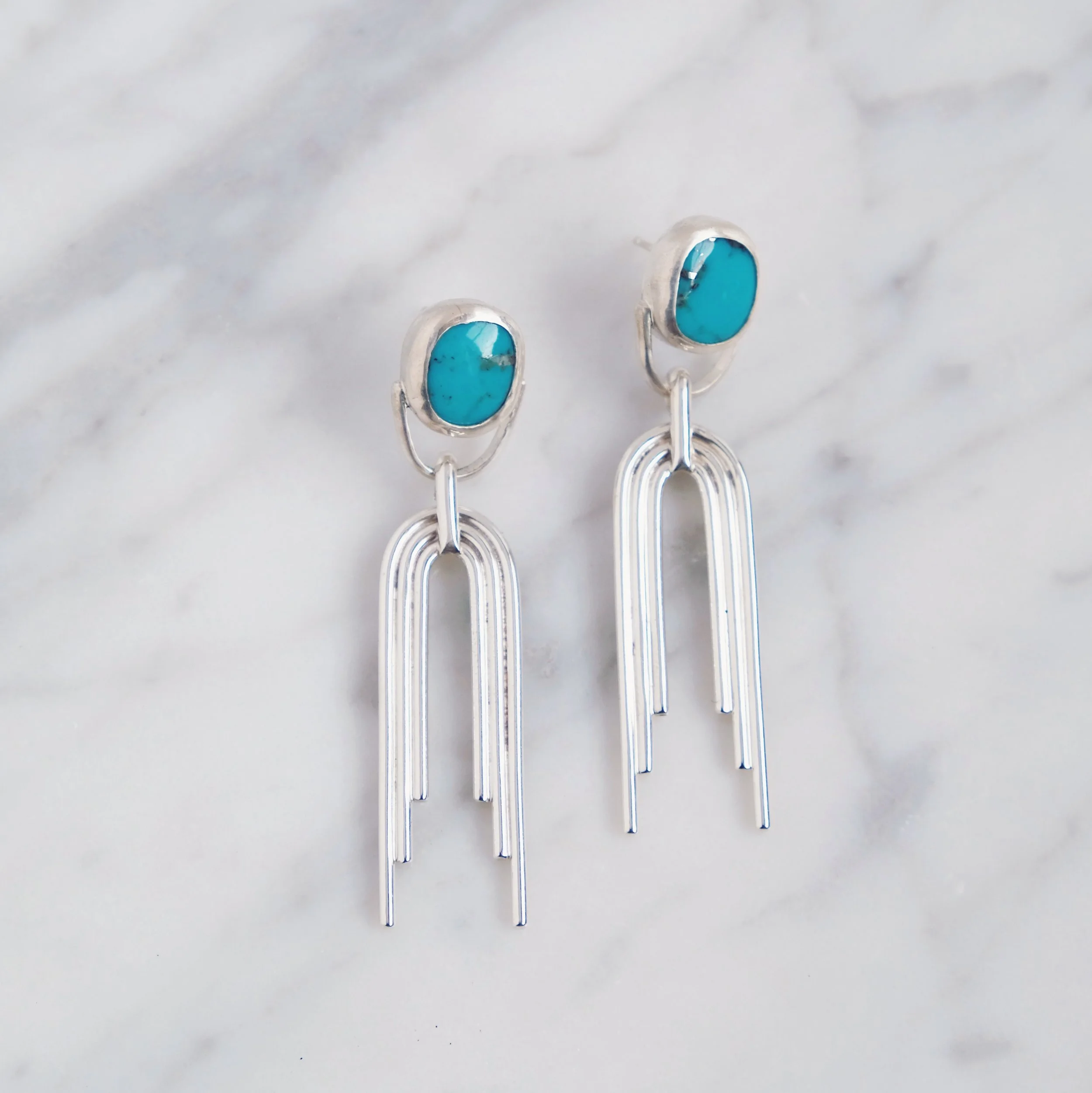 Portal Earrings II, Silver + Water Web Kingman