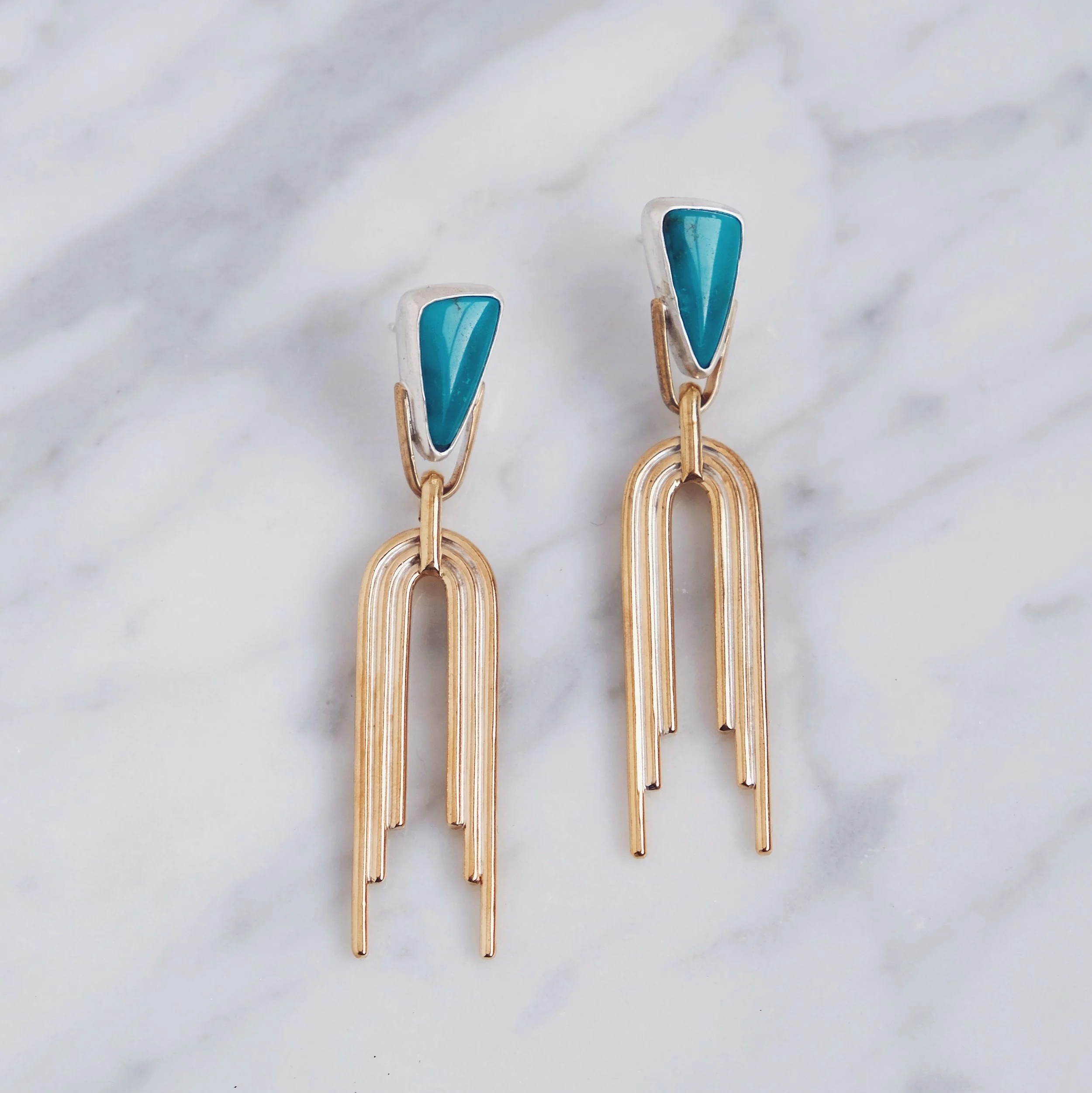 Portal Earrings, Carico Lake + Gold