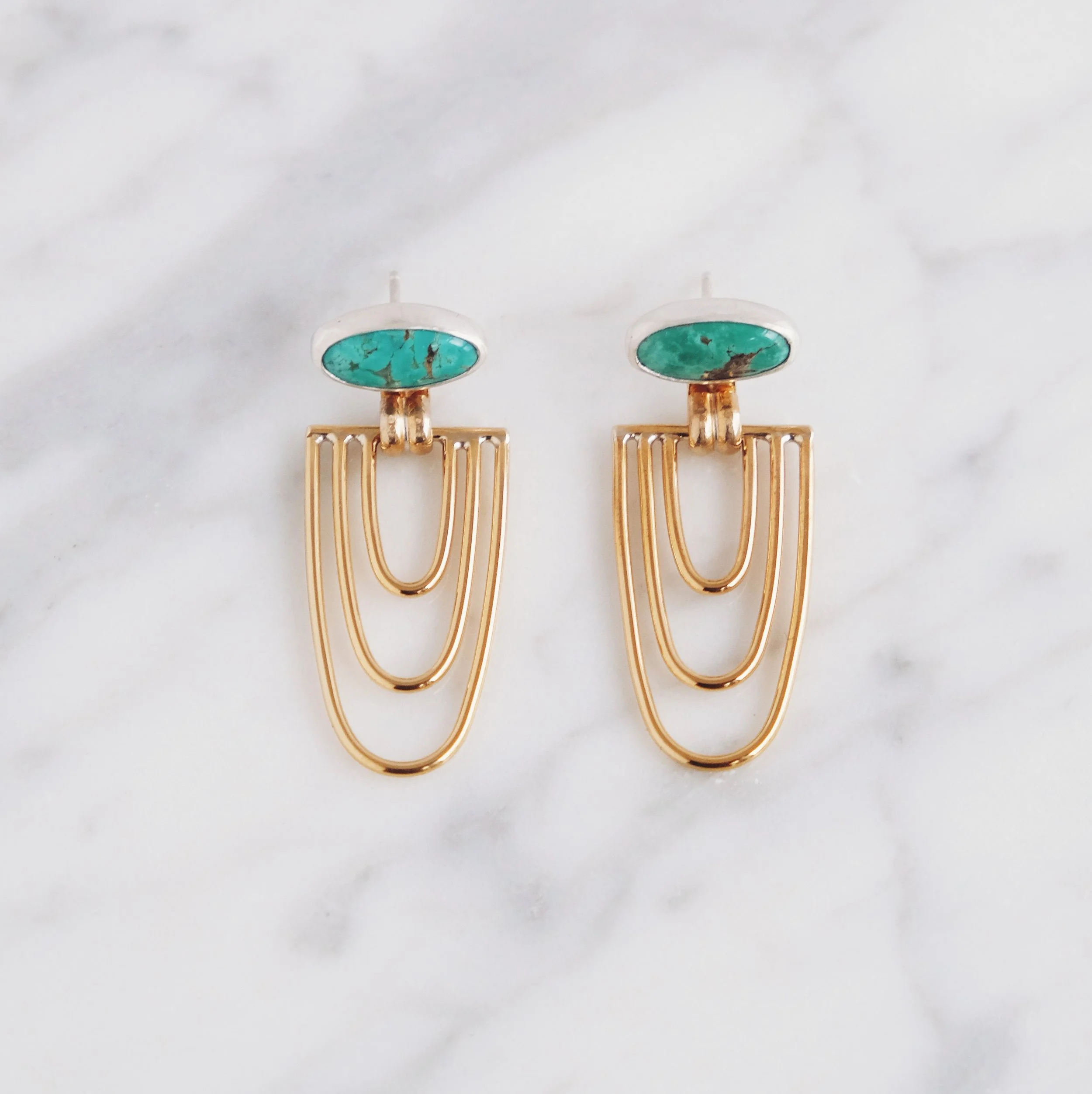 Cleo Earrings, Tyrone Turquoise + Gold