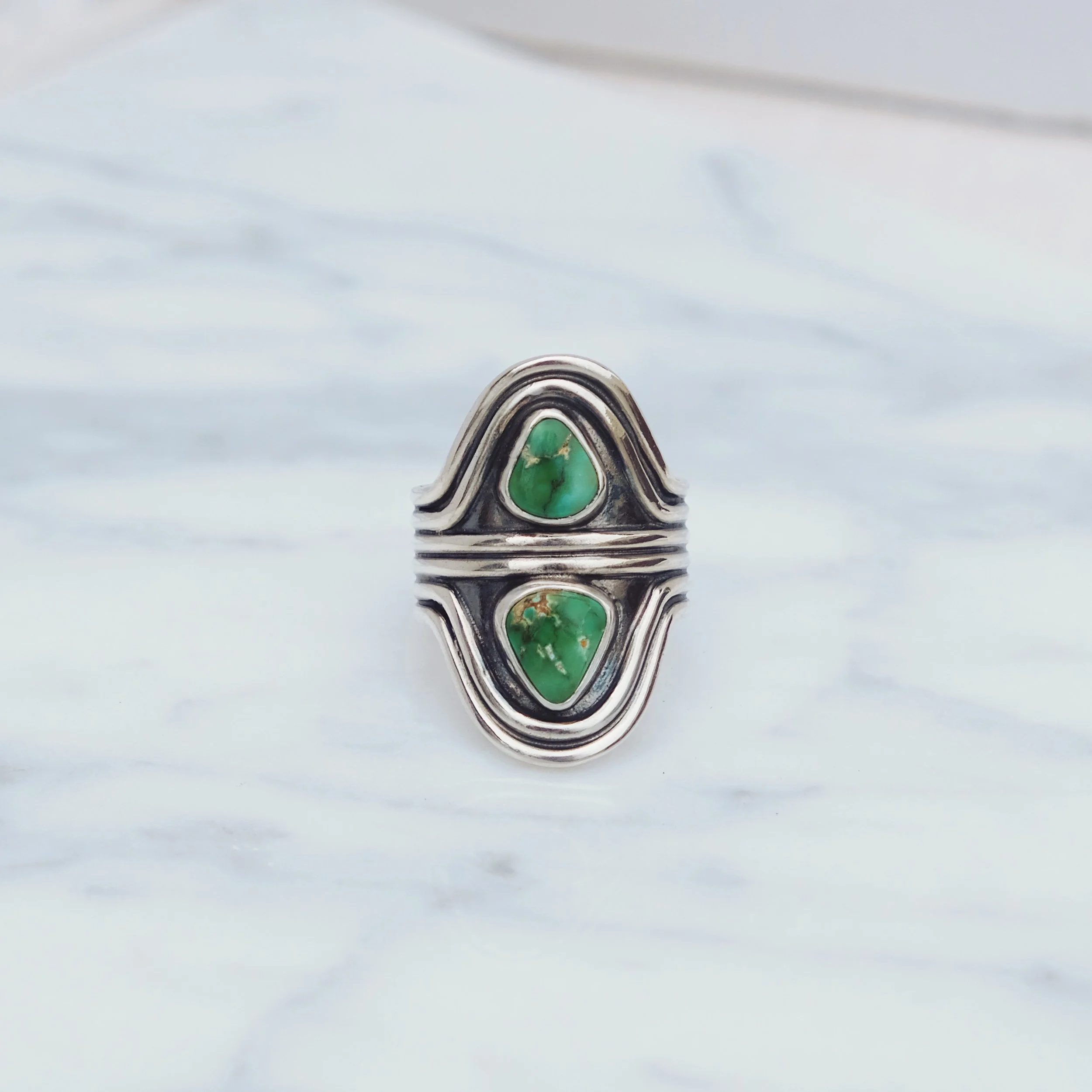 Silver Double Echo Statement Ring I, Sonoran Gold Size 5.5