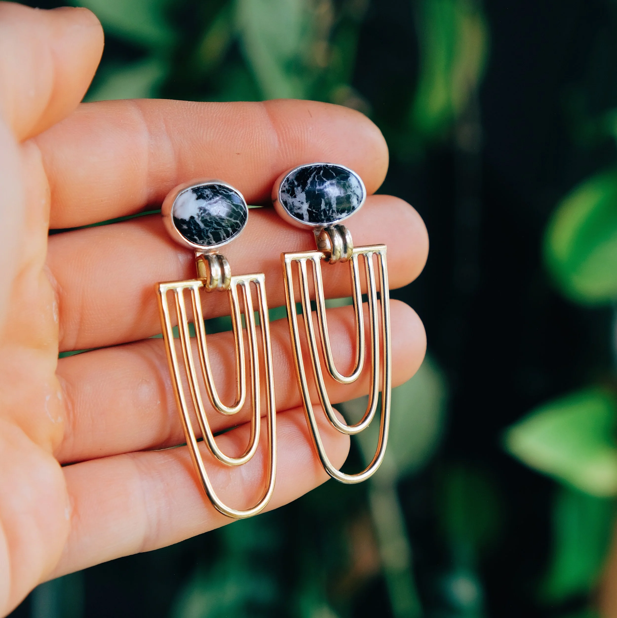 Cleo Earrings, White Buffalo Turquoise + Gold