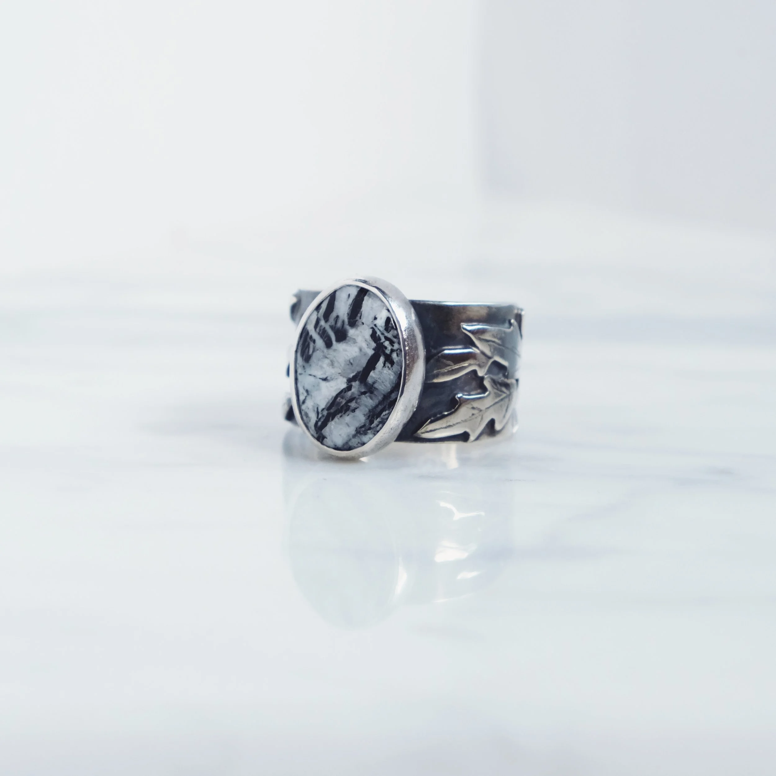 White Buffalo Flora Ring, size 8