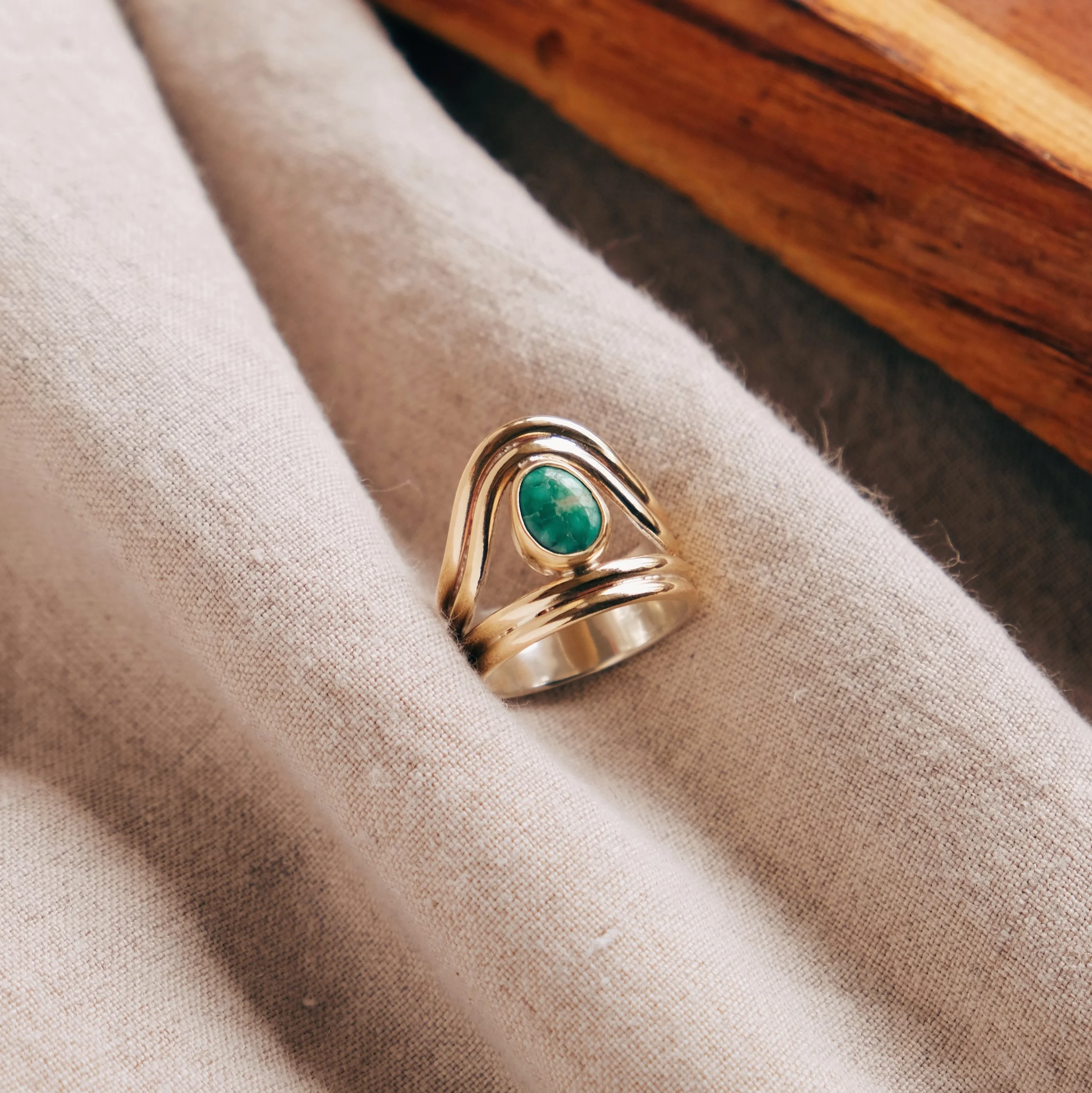 Echo Statement Ring in Gold + Emerald Valley Turquoise
